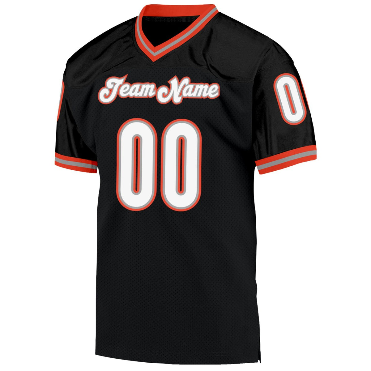 Custom Black White-Orange Mesh Authentic Throwback Football Jersey photo 2