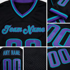 Custom Black Purple-Aqua Mesh Authentic Throwback Football Jersey detail