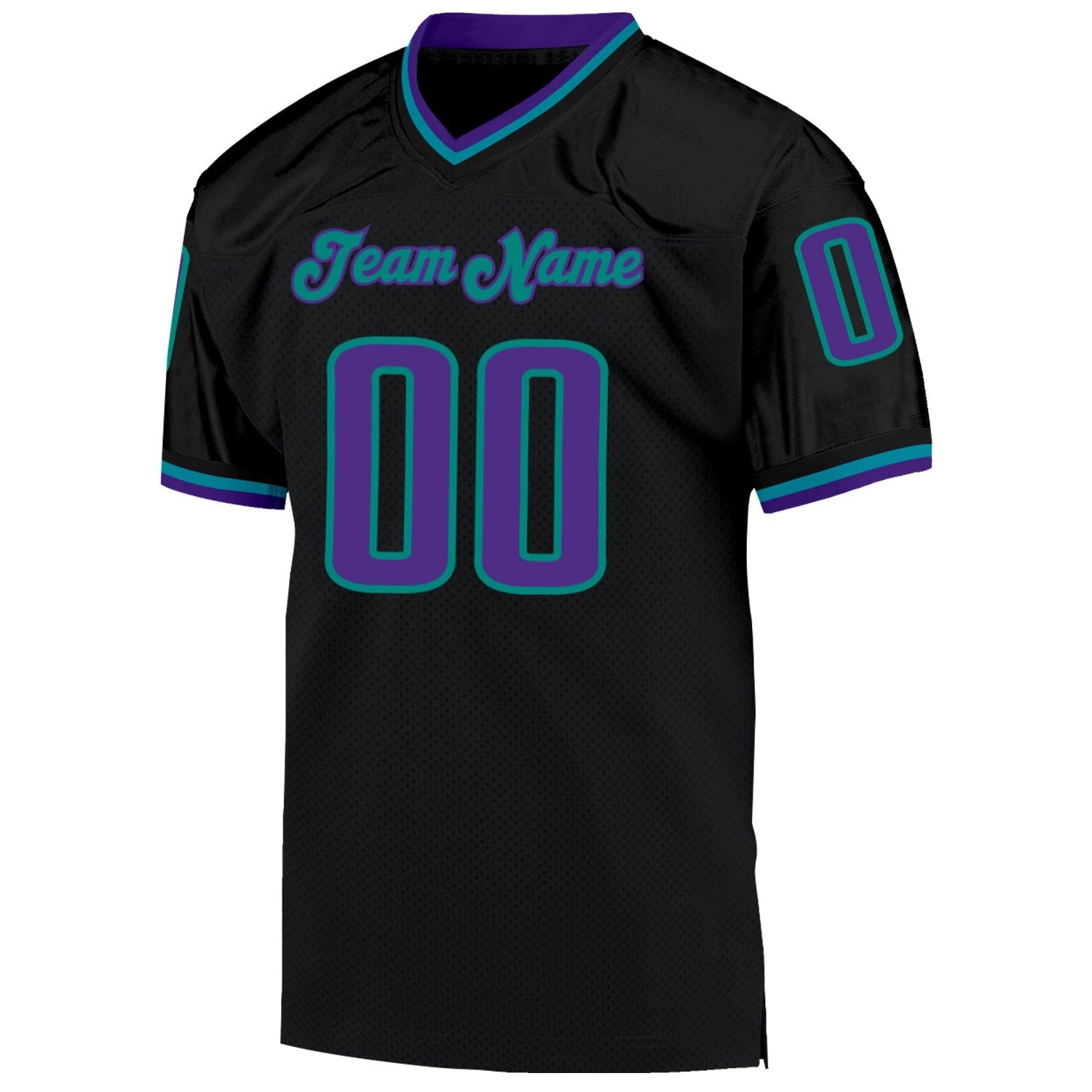 Custom Black Purple-Aqua Mesh Authentic Throwback Football Jersey photo 2