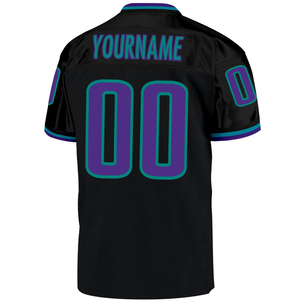 Custom Black Purple-Aqua Mesh Authentic Throwback Football Jersey photo 3