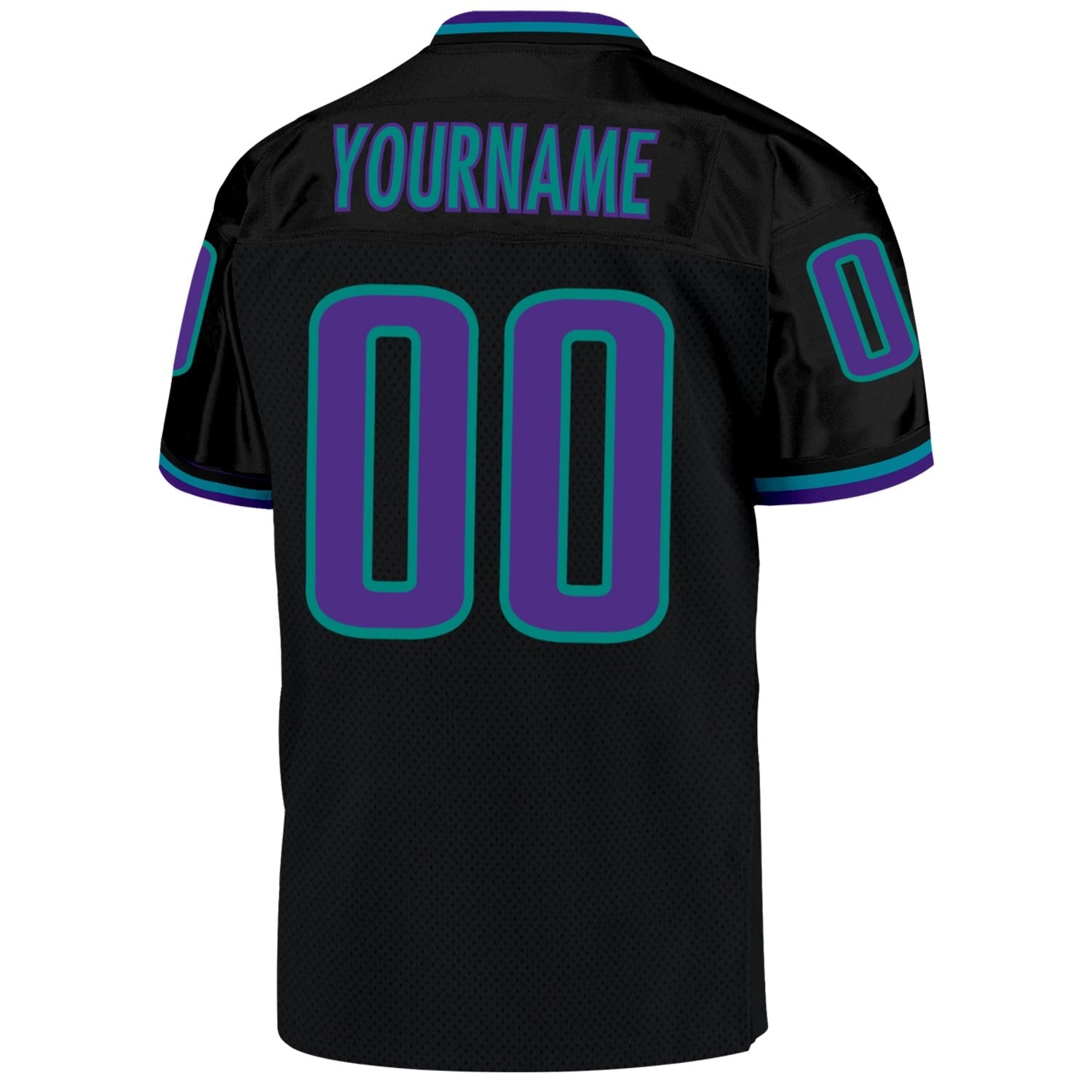 Custom Black Purple-Aqua Mesh Authentic Throwback Football Jersey photo 3