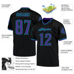 Custom Black Purple-Aqua Mesh Authentic Throwback Football Jersey photo 4