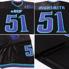 Custom Black Purple-Aqua Mesh Authentic Throwback Football Jersey photo 7