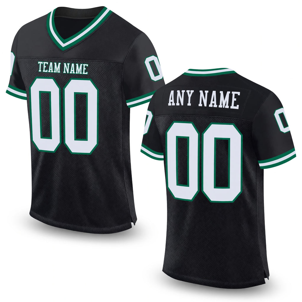 Custom Black White-Kelly Green Mesh Authentic Throwback Football Jersey