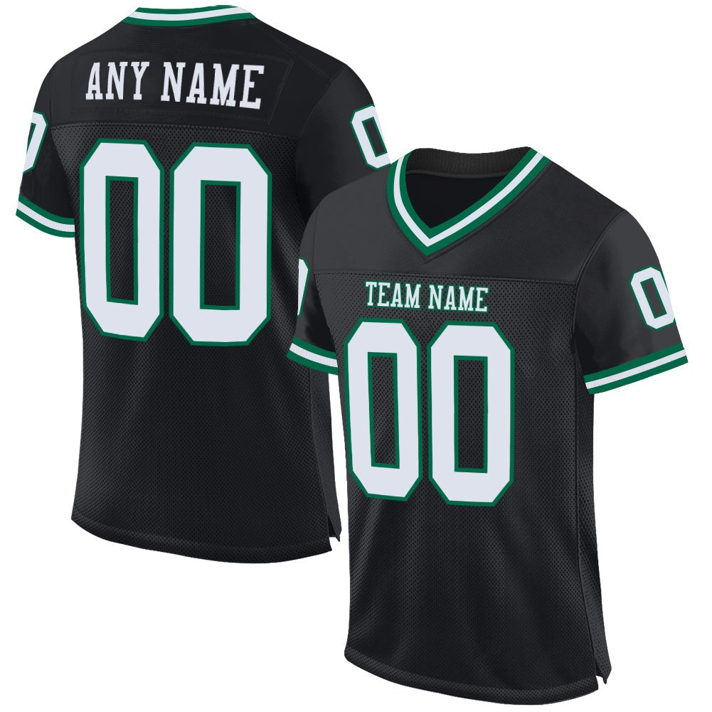 Custom Black White-Kelly Green Mesh Authentic Throwback Football Jersey photo 1