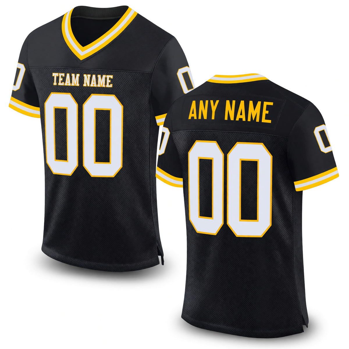 Custom Black White-Gold Mesh Authentic Throwback Football Jersey
