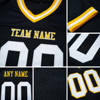 Custom Black White-Gold Mesh Authentic Throwback Football Jersey detail
