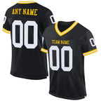 Custom Black White-Gold Mesh Authentic Throwback Football Jersey photo 1