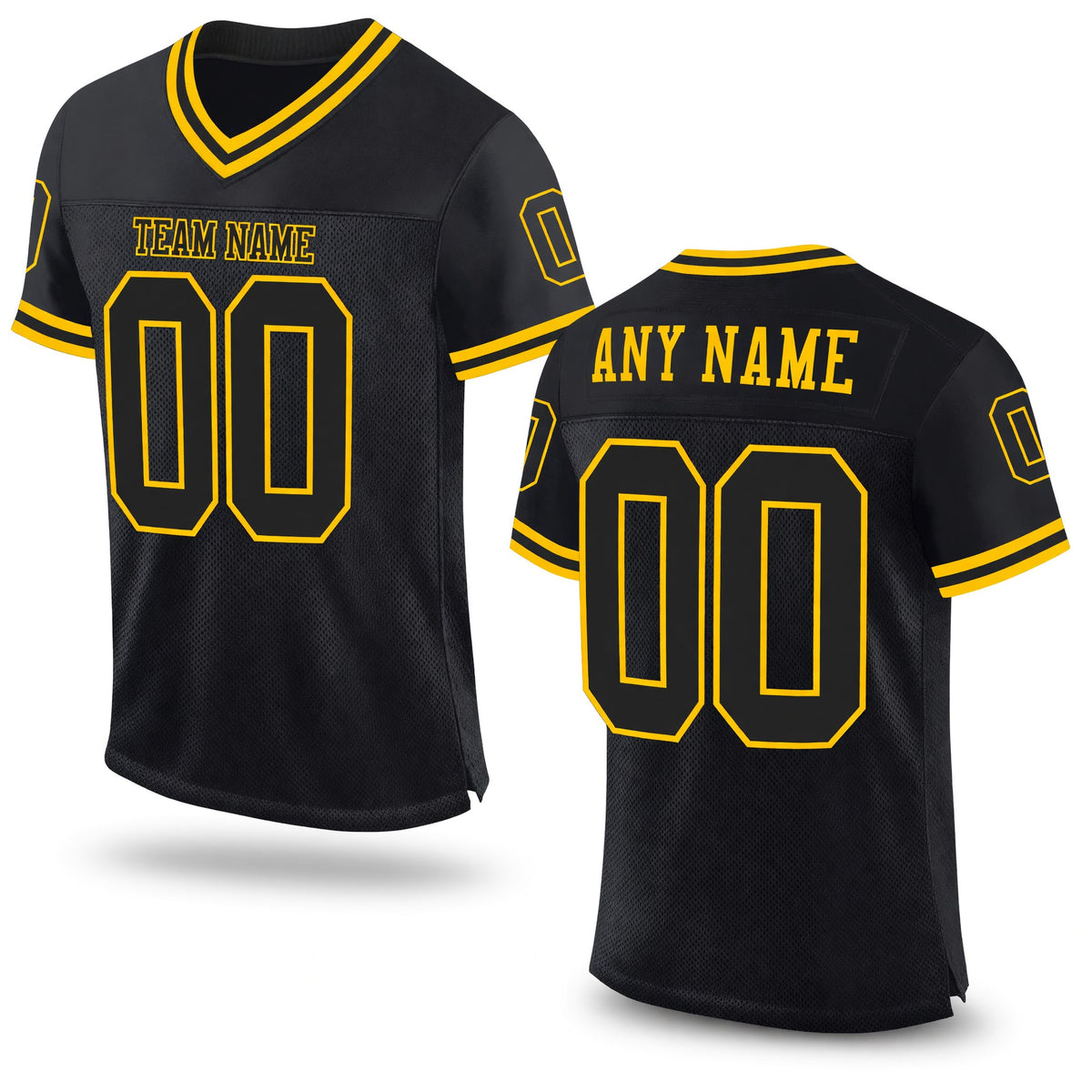 Custom Black Black-Gold Mesh Authentic Throwback Football Jersey