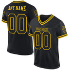 Custom Black Black-Gold Mesh Authentic Throwback Football Jersey photo 1