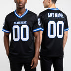 Custom Black White-Royal Mesh Authentic Throwback Football Jersey worn front and back