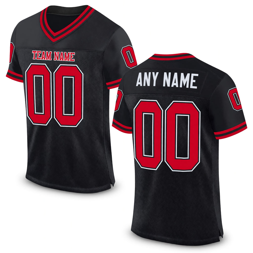 Custom Black Red-White Mesh Authentic Throwback Football Jersey