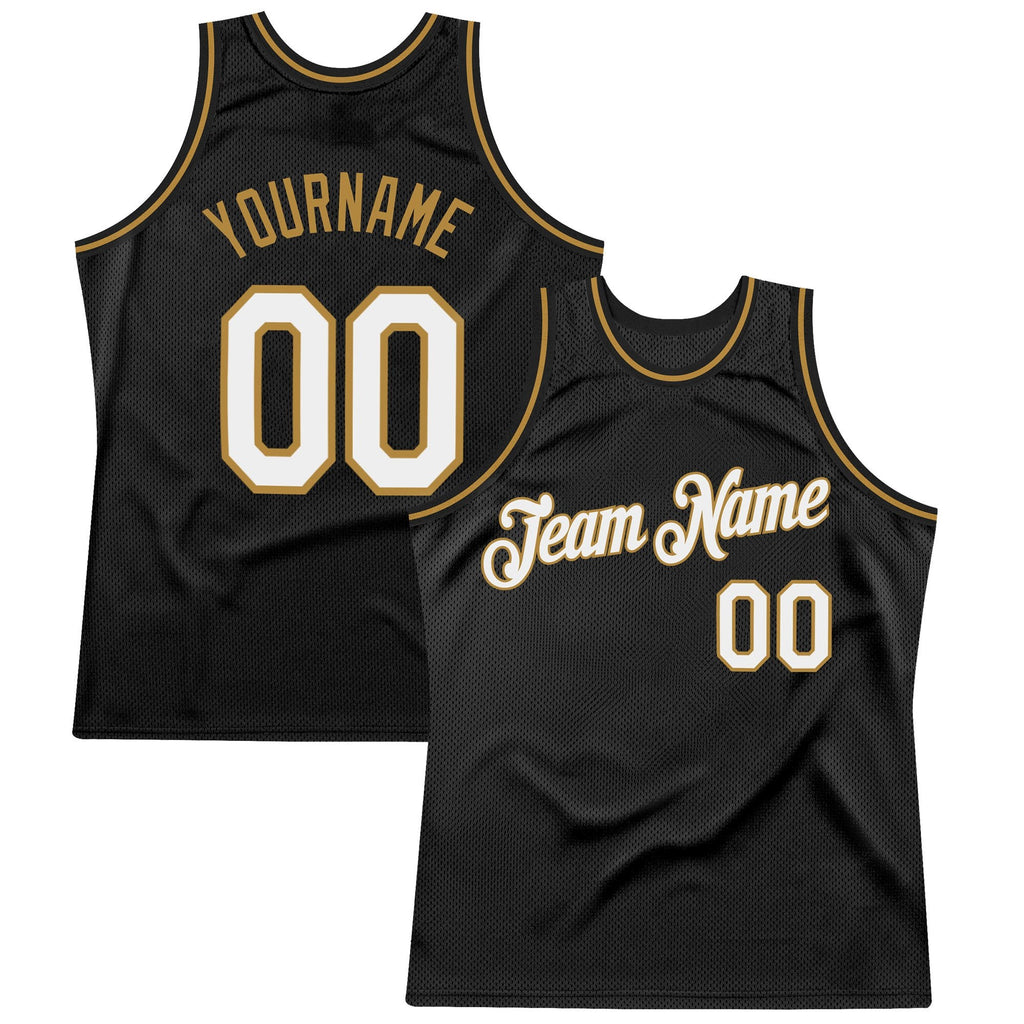 Custom Black White-Old Gold Authentic Throwback Basketball Jersey photo 1