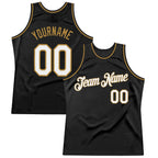 Custom Black White-Old Gold Authentic Throwback Basketball Jersey photo 1