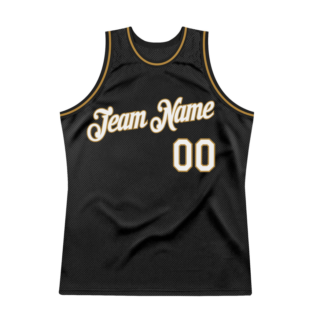 Custom Black White-Old Gold Authentic Throwback Basketball Jersey photo 4