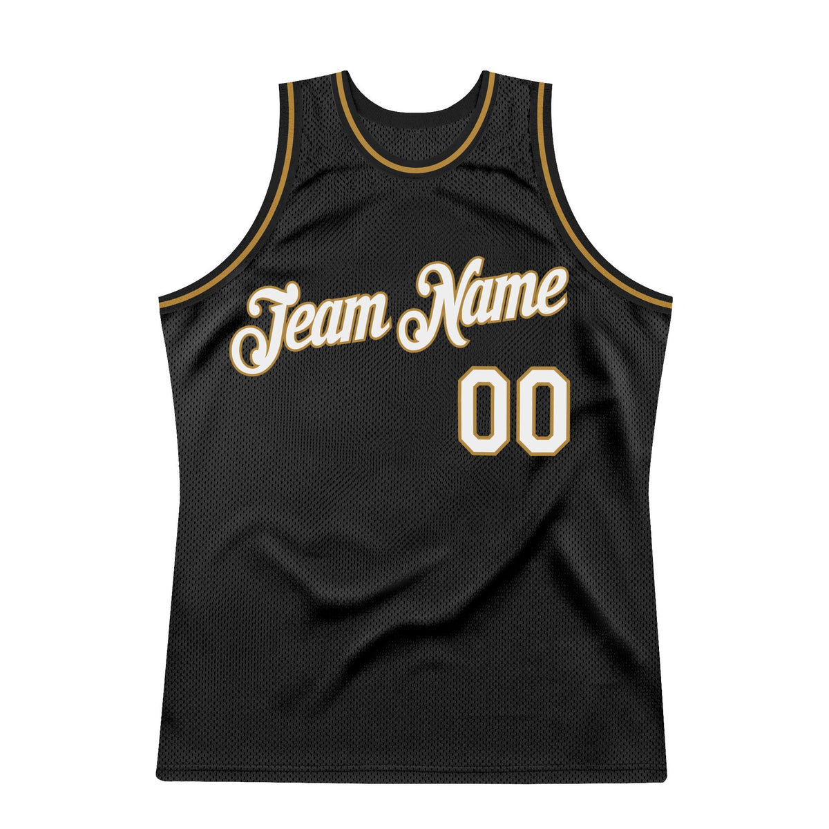 Custom Black White-Old Gold Authentic Throwback Basketball Jersey photo 4