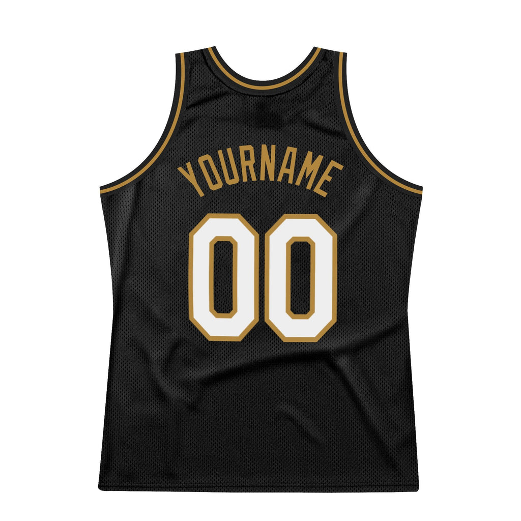 Custom Black White-Old Gold Authentic Throwback Basketball Jersey photo 5