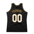 Custom Black White-Old Gold Authentic Throwback Basketball Jersey photo 5