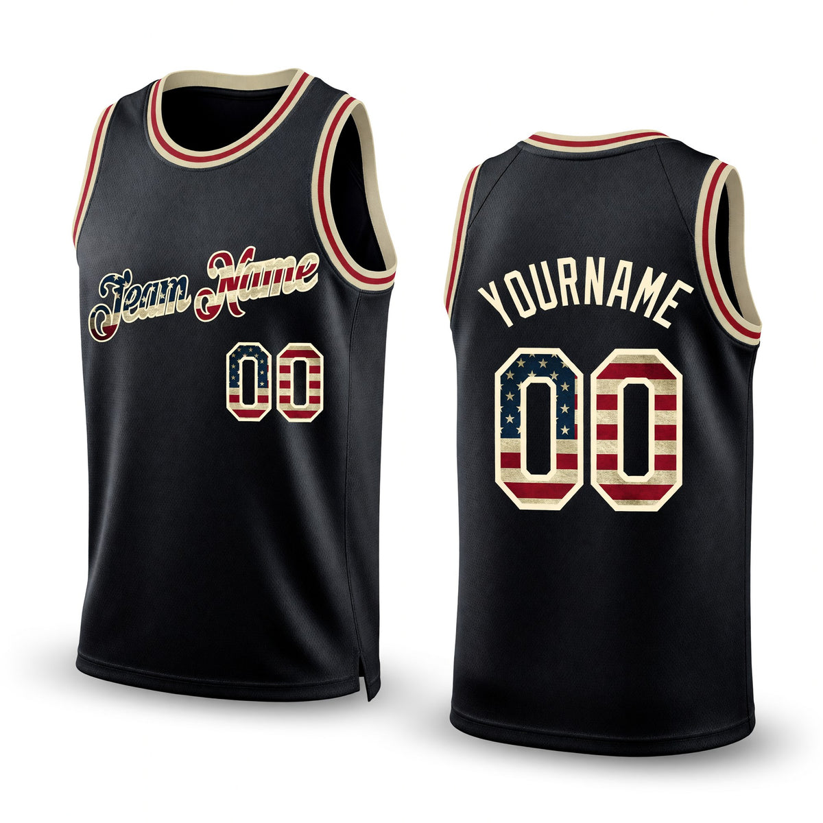 Custom Black Vintage USA Flag-Cream Authentic Throwback Basketball Jersey