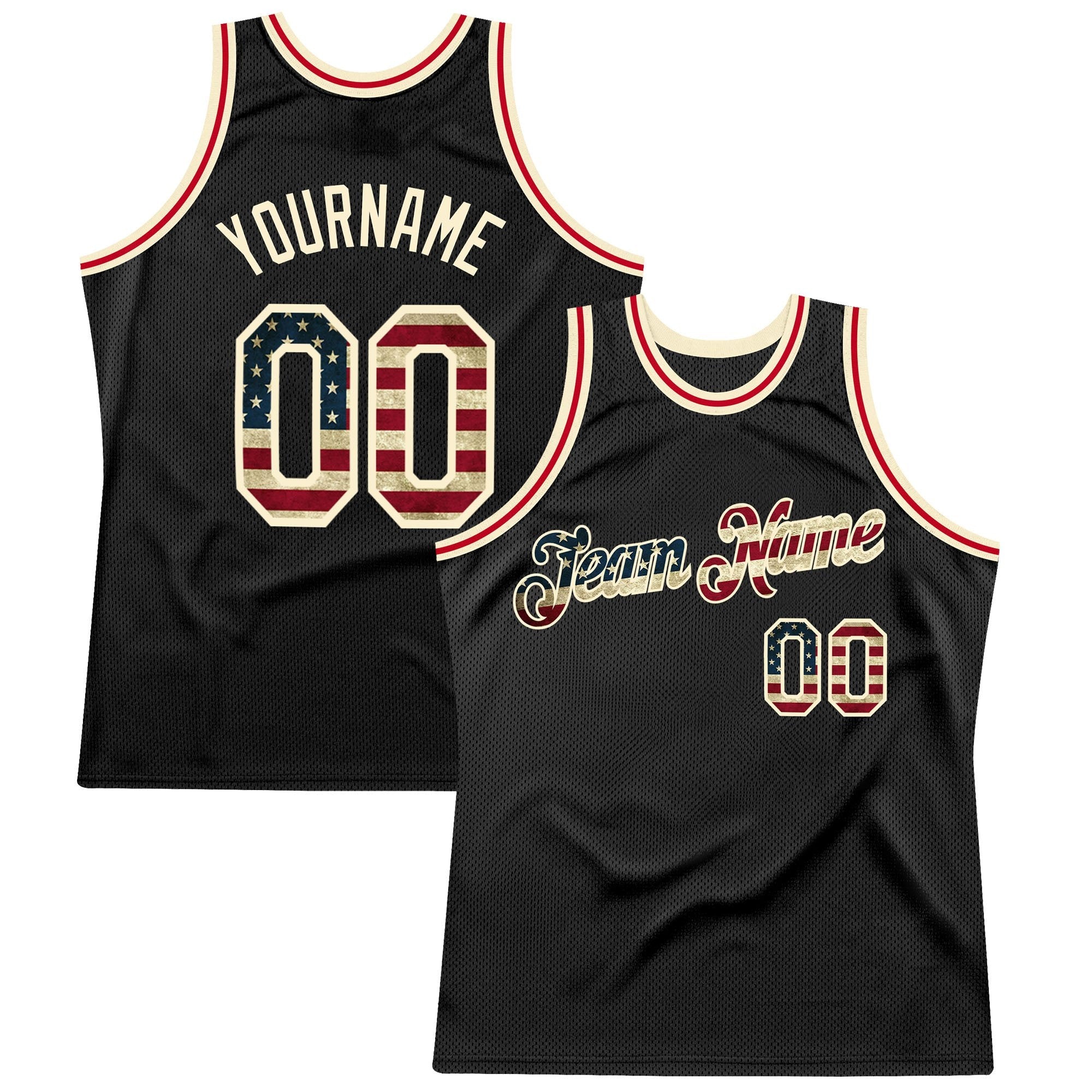 Custom Black Vintage USA Flag-Cream Authentic Throwback Basketball Jersey photo 1