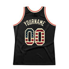Custom Black Vintage USA Flag-Cream Authentic Throwback Basketball Jersey photo 5