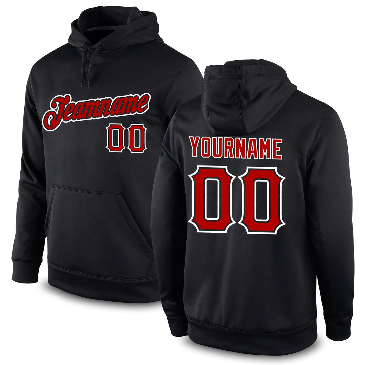 Custom Stitched Black Red-White Sports Pullover Sweatshirt Hoodie
