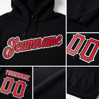 Custom Stitched Black Red-White Sports Pullover Sweatshirt Hoodie detail