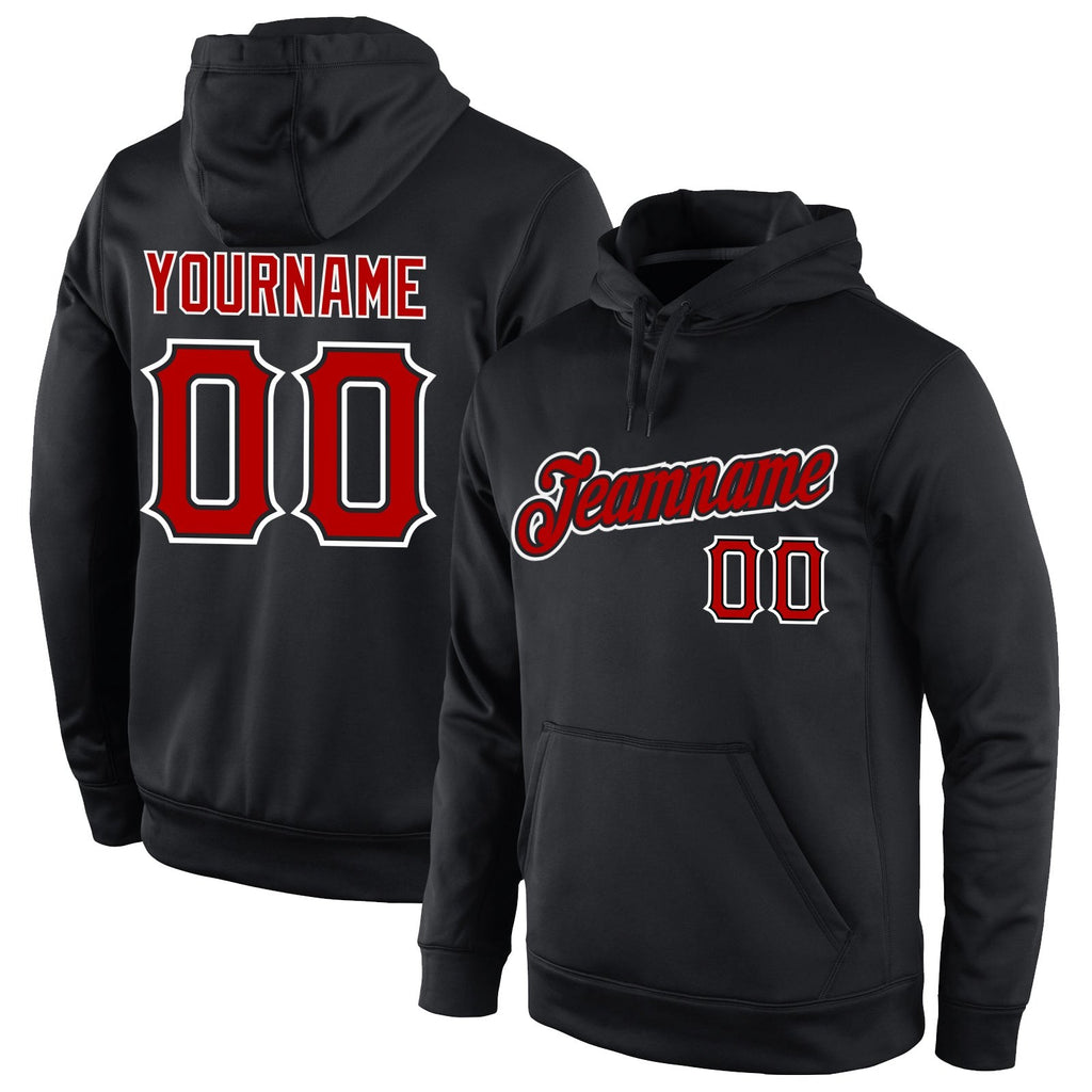 Custom Stitched Black Red-White Sports Pullover Sweatshirt Hoodie photo 1