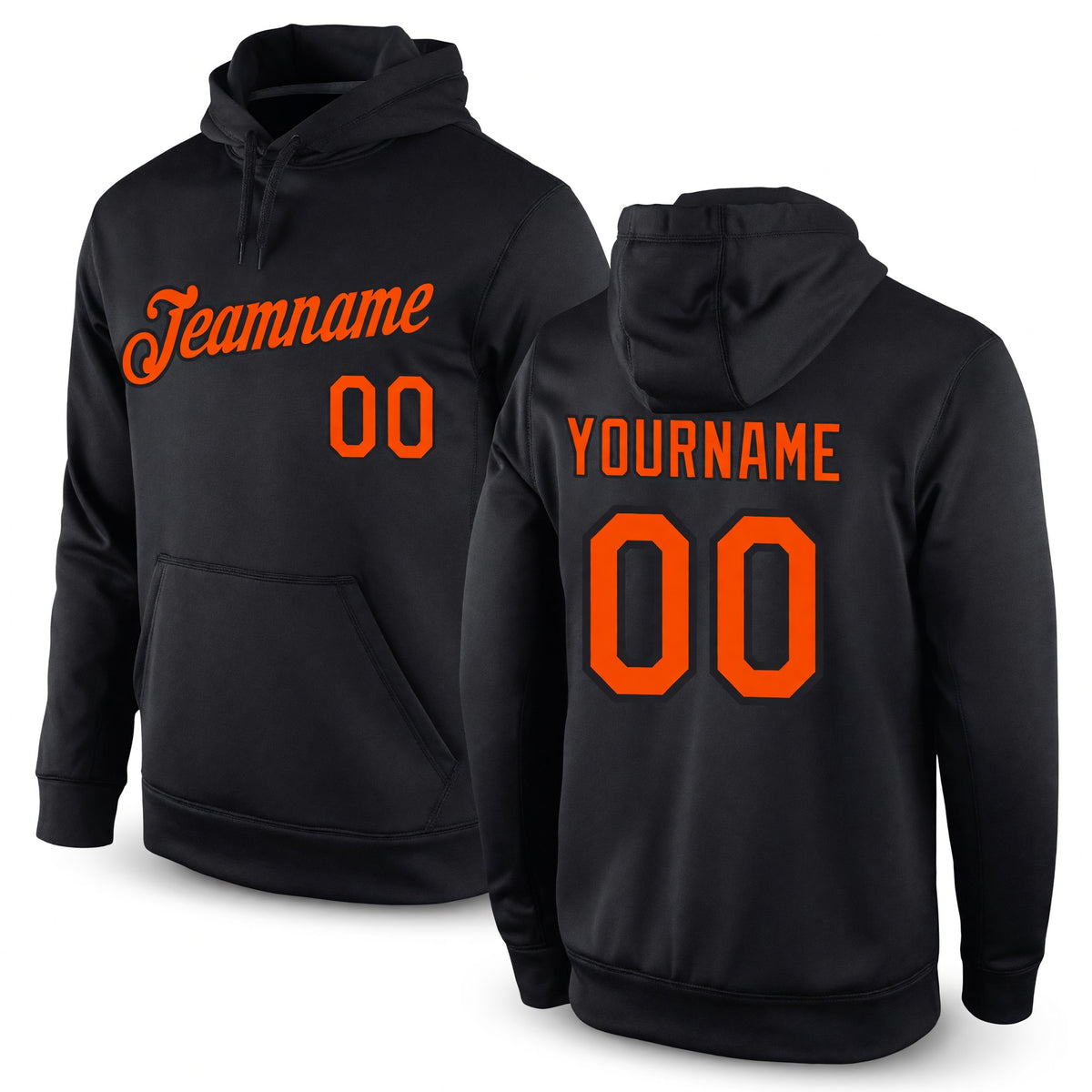 Custom Stitched Black Orange Sports Pullover Sweatshirt Hoodie