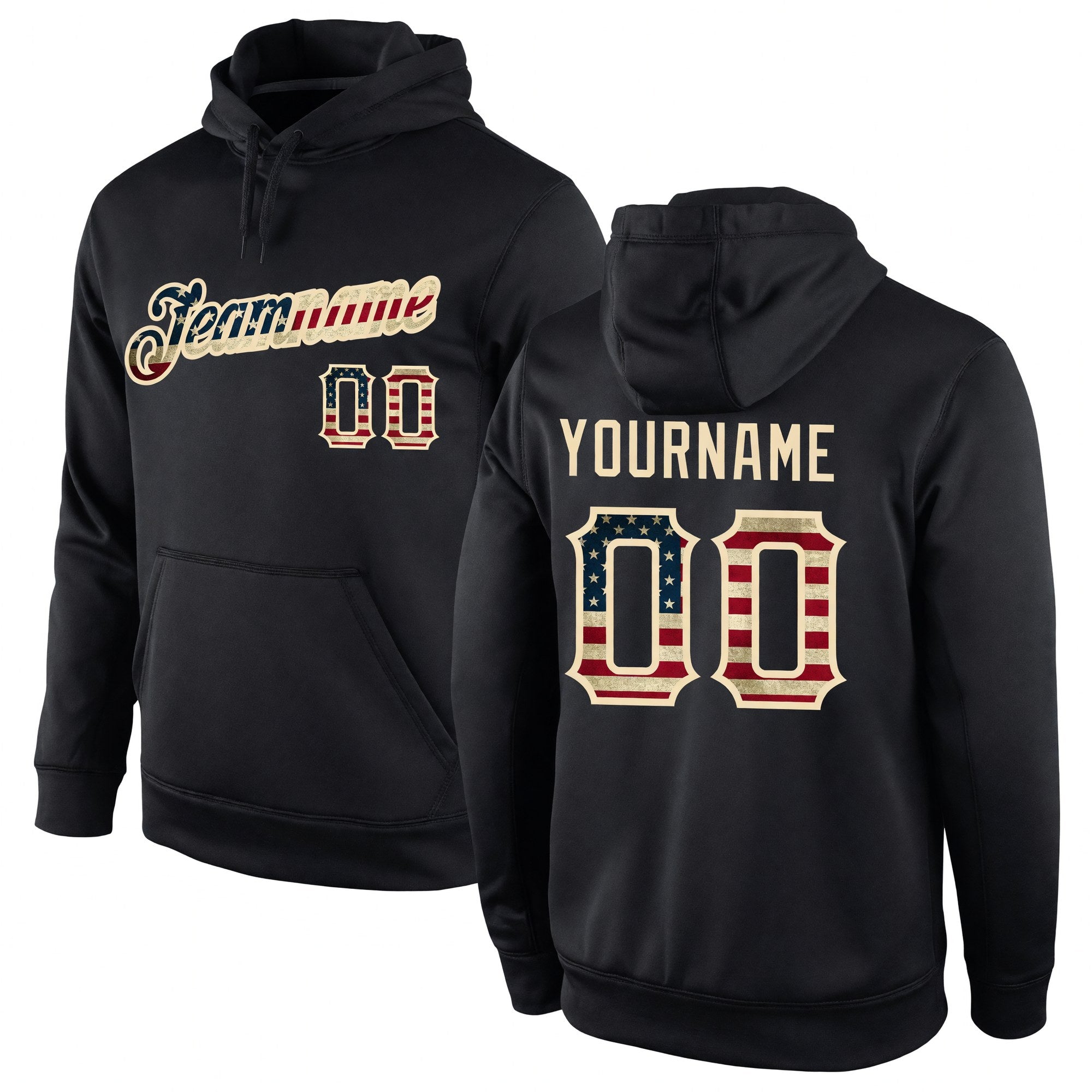 Custom Stitched Black Vintage USA Flag-Cream Sports Pullover Sweatshirt Hoodie