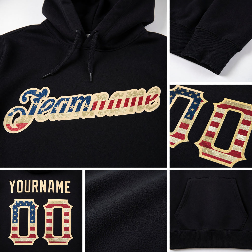 Custom Stitched Black Vintage USA Flag-Cream Sports Pullover Sweatshirt Hoodie detail