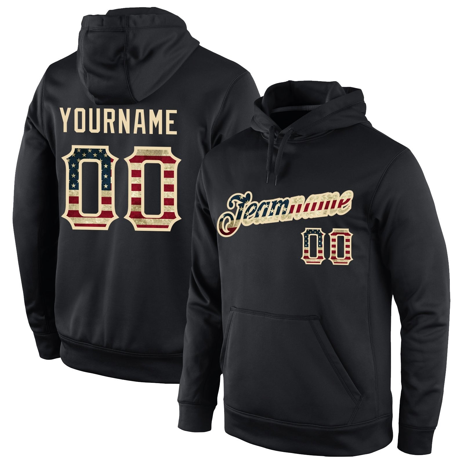 Custom Stitched Black Vintage USA Flag-Cream Sports Pullover Sweatshirt Hoodie photo 1