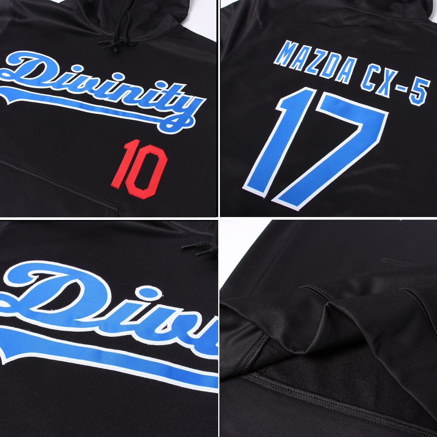 Custom Stitched Black Royal-Red Sports Pullover Sweatshirt Hoodie photo 2