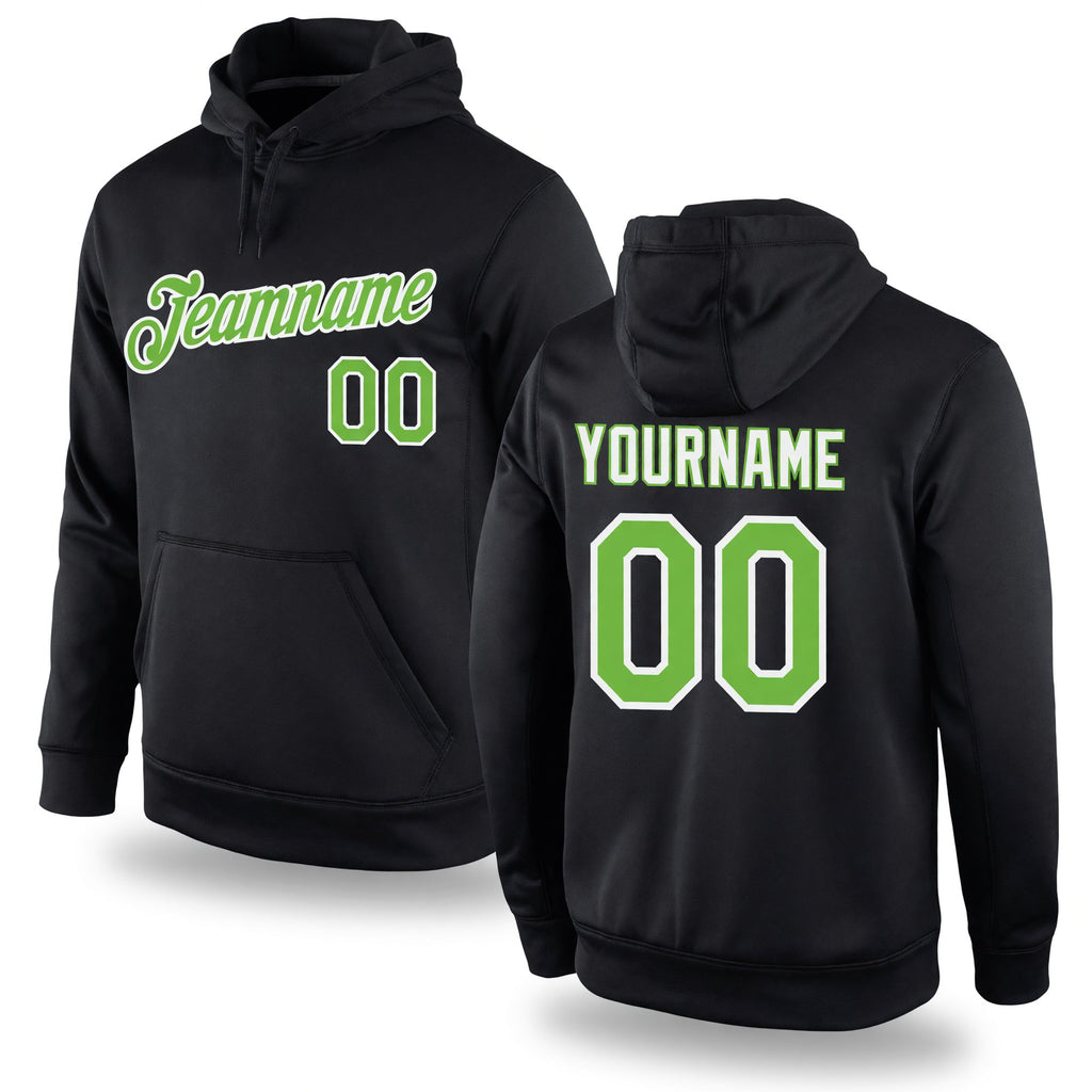 Custom Stitched Black Neon Green-White Sports Pullover Sweatshirt Hoodie