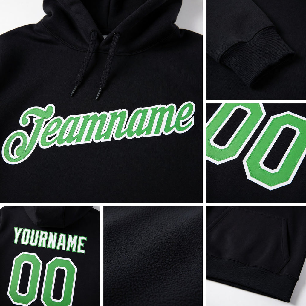 Custom Stitched Black Neon Green-White Sports Pullover Sweatshirt Hoodie detail