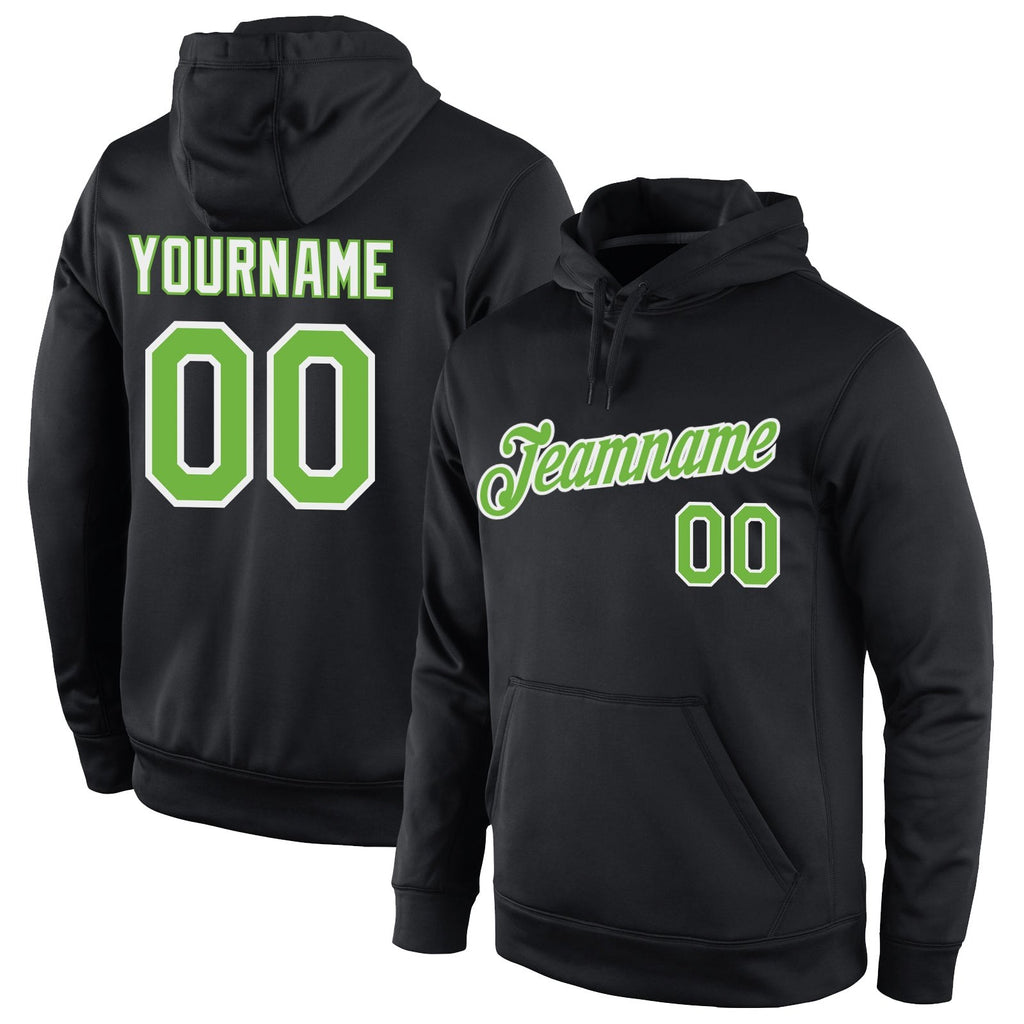 Custom Stitched Black Neon Green-White Sports Pullover Sweatshirt Hoodie photo 1