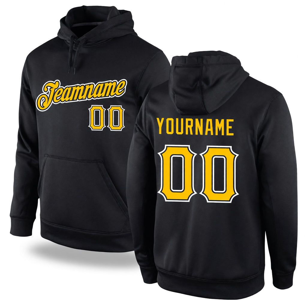 Custom Stitched Black Gold-White Sports Pullover Sweatshirt Hoodie