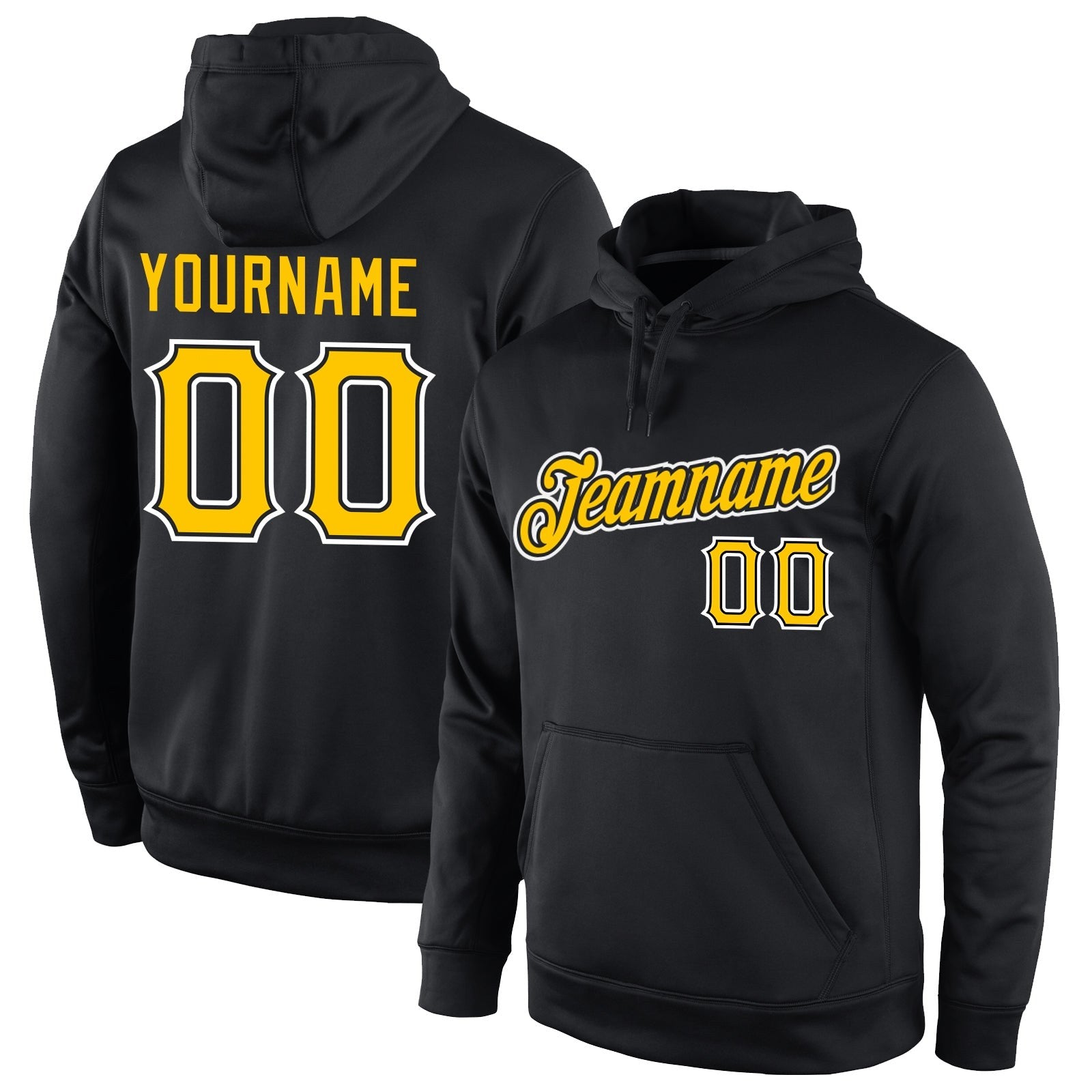 Custom Stitched Black Gold-White Sports Pullover Sweatshirt Hoodie photo 1