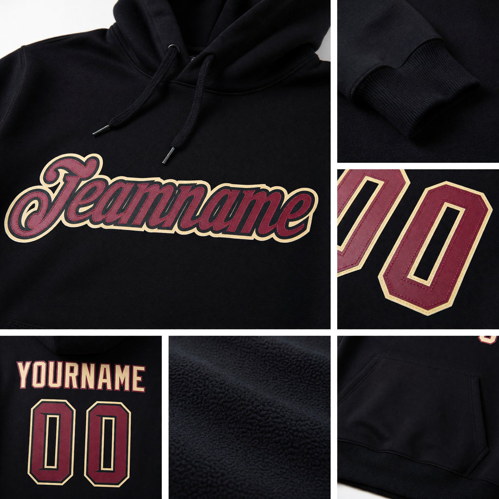 Custom Stitched Black Crimson-Cream Sports Pullover Sweatshirt Hoodie detail