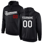 Custom Stitched Black White-Red Sports Pullover Sweatshirt Hoodie