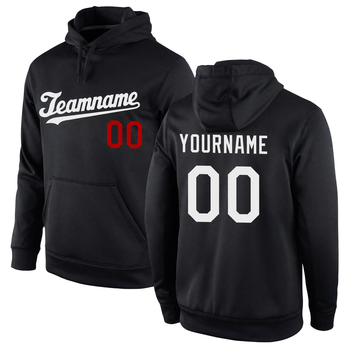 Custom Stitched Black White-Red Sports Pullover Sweatshirt Hoodie