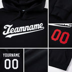 Custom Stitched Black White-Red Sports Pullover Sweatshirt Hoodie detail