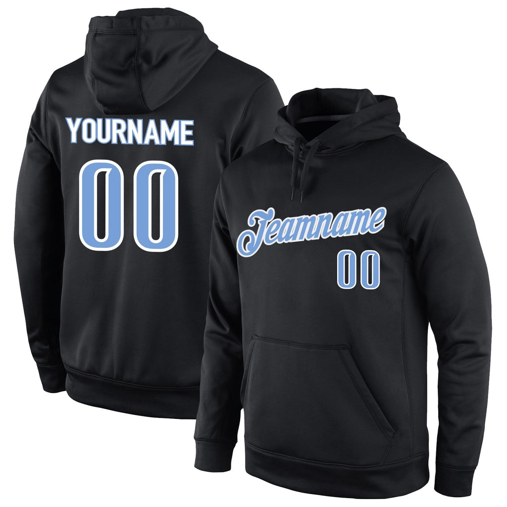 Custom Stitched Black Light Blue-White Sports Pullover Sweatshirt Hoodie photo 1