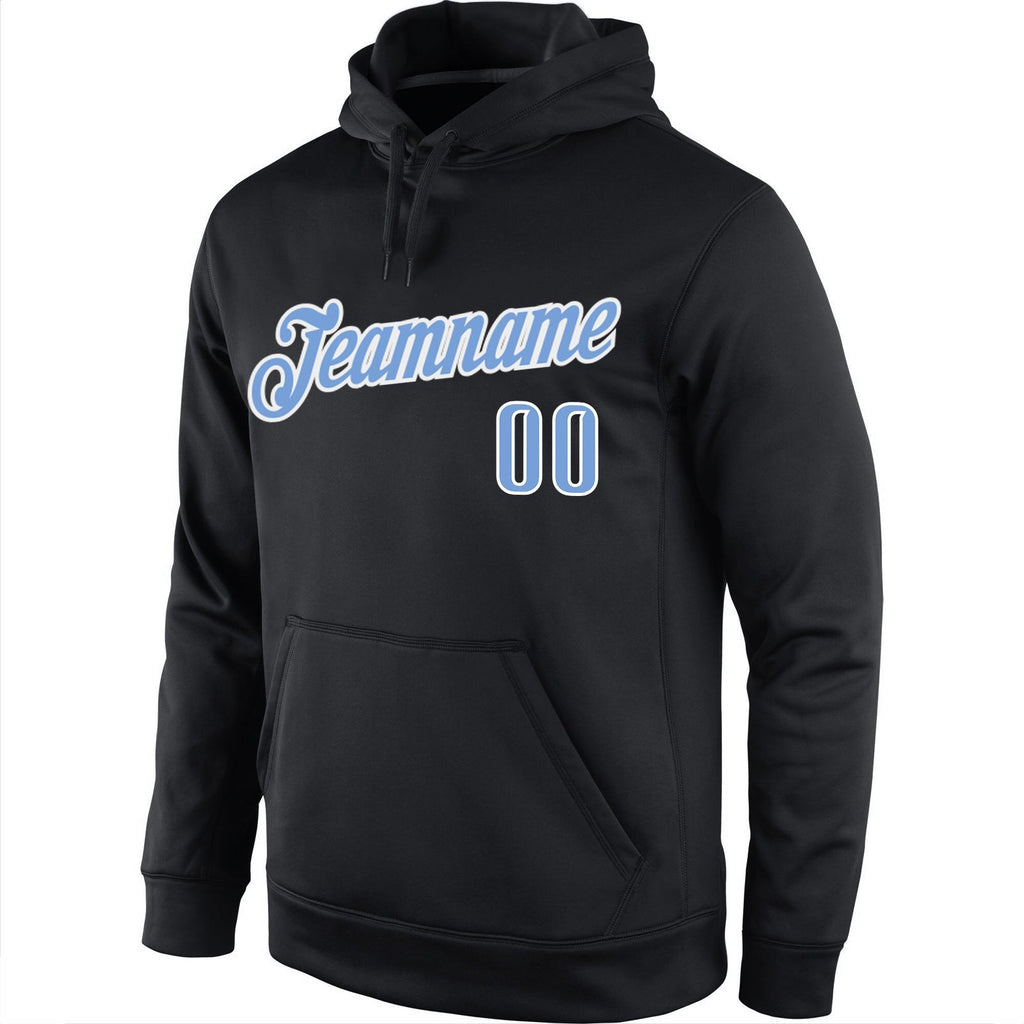 Custom Stitched Black Light Blue-White Sports Pullover Sweatshirt Hoodie photo 2