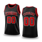 Custom Black White Pinstripe Red-White Authentic Basketball Jersey