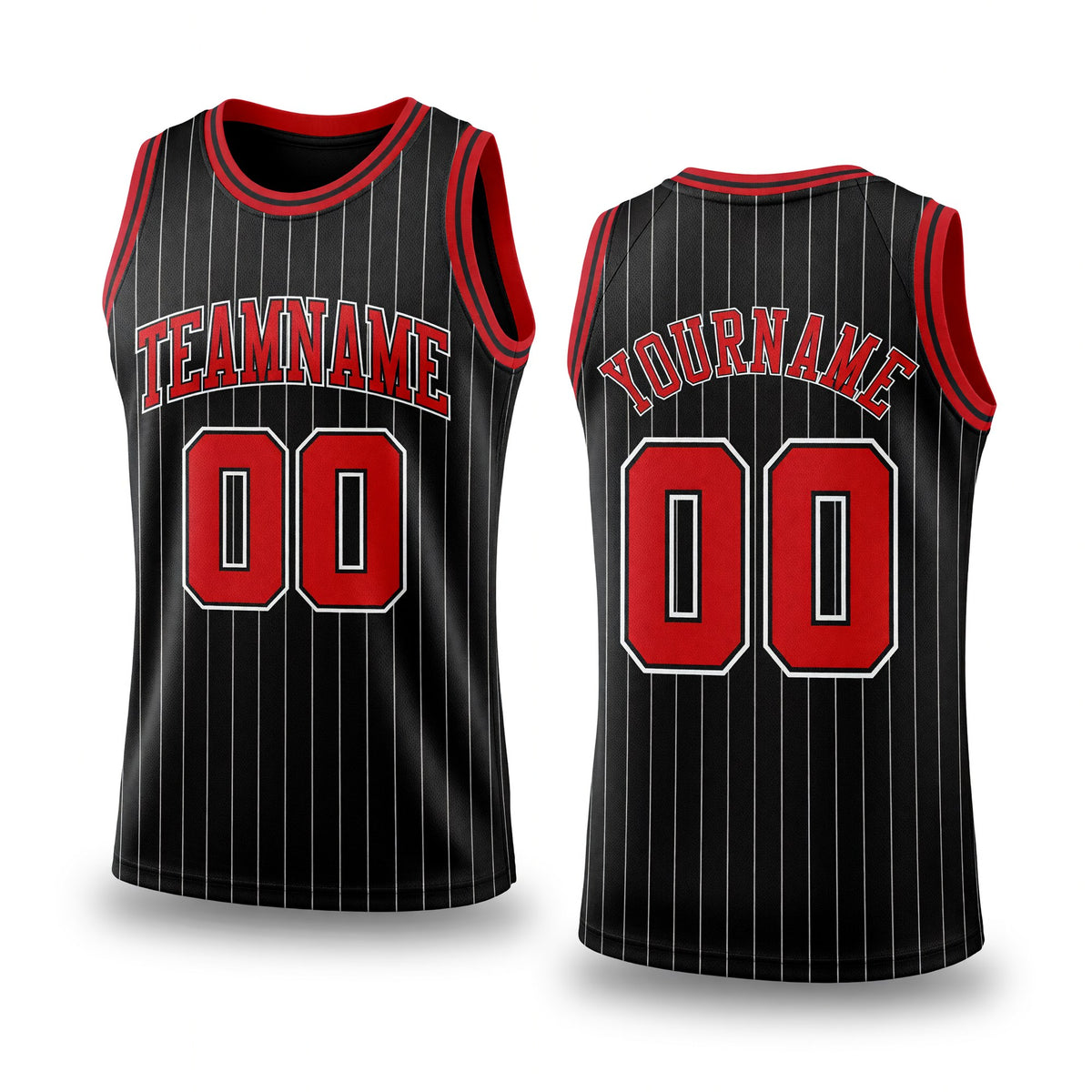 Custom Black White Pinstripe Red-White Authentic Basketball Jersey