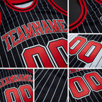 Custom Black White Pinstripe Red-White Authentic Basketball Jersey detail