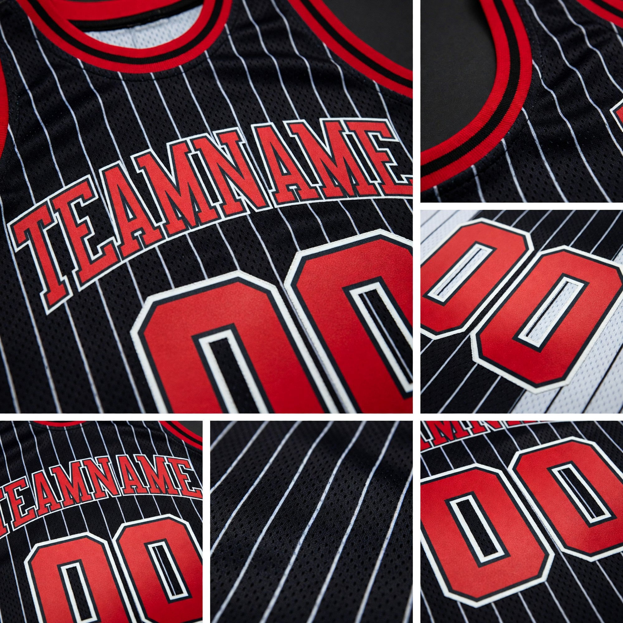 Custom Black White Pinstripe Red-White Authentic Basketball Jersey detail