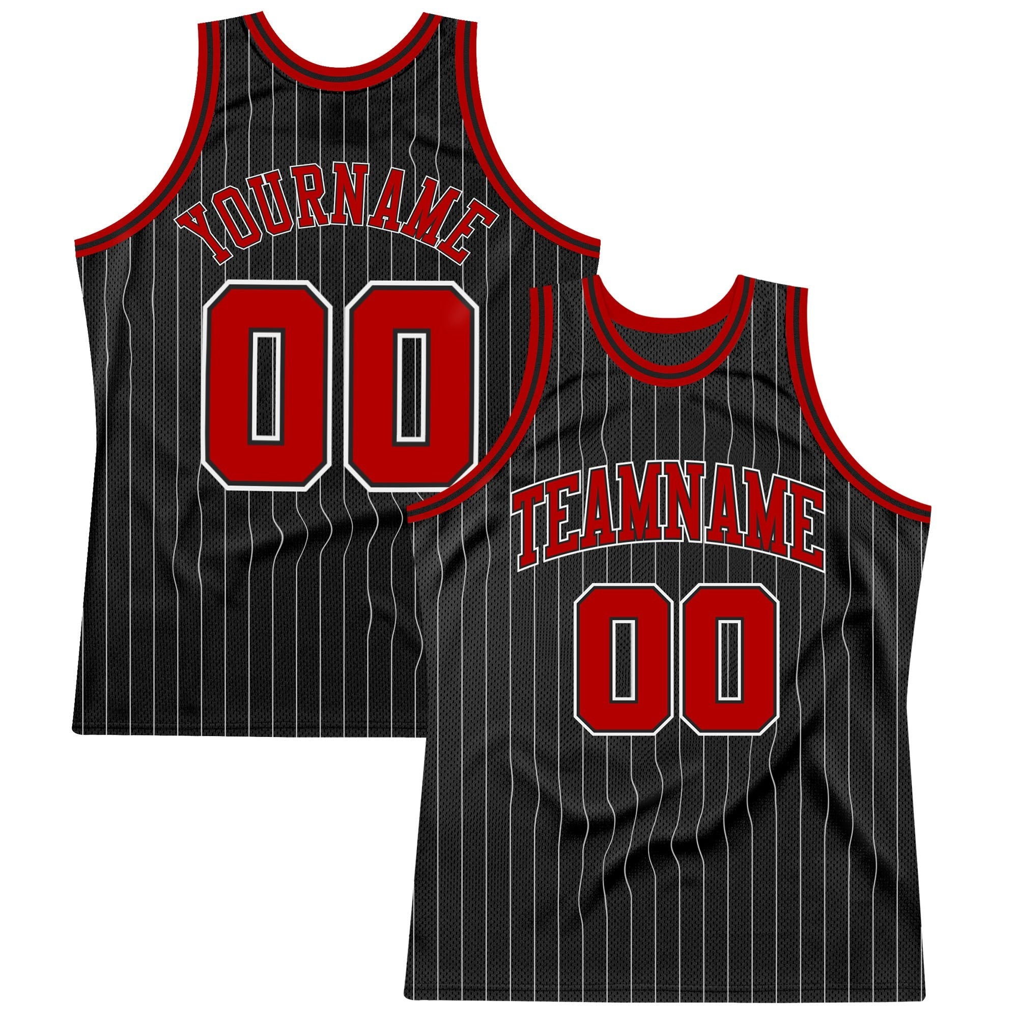 Custom Black White Pinstripe Red-White Authentic Basketball Jersey photo 1