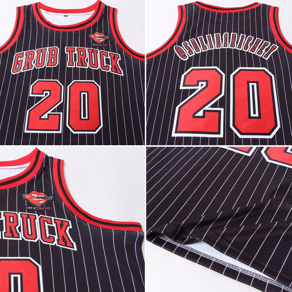 Custom Black White Pinstripe Red-White Authentic Basketball Jersey photo 4